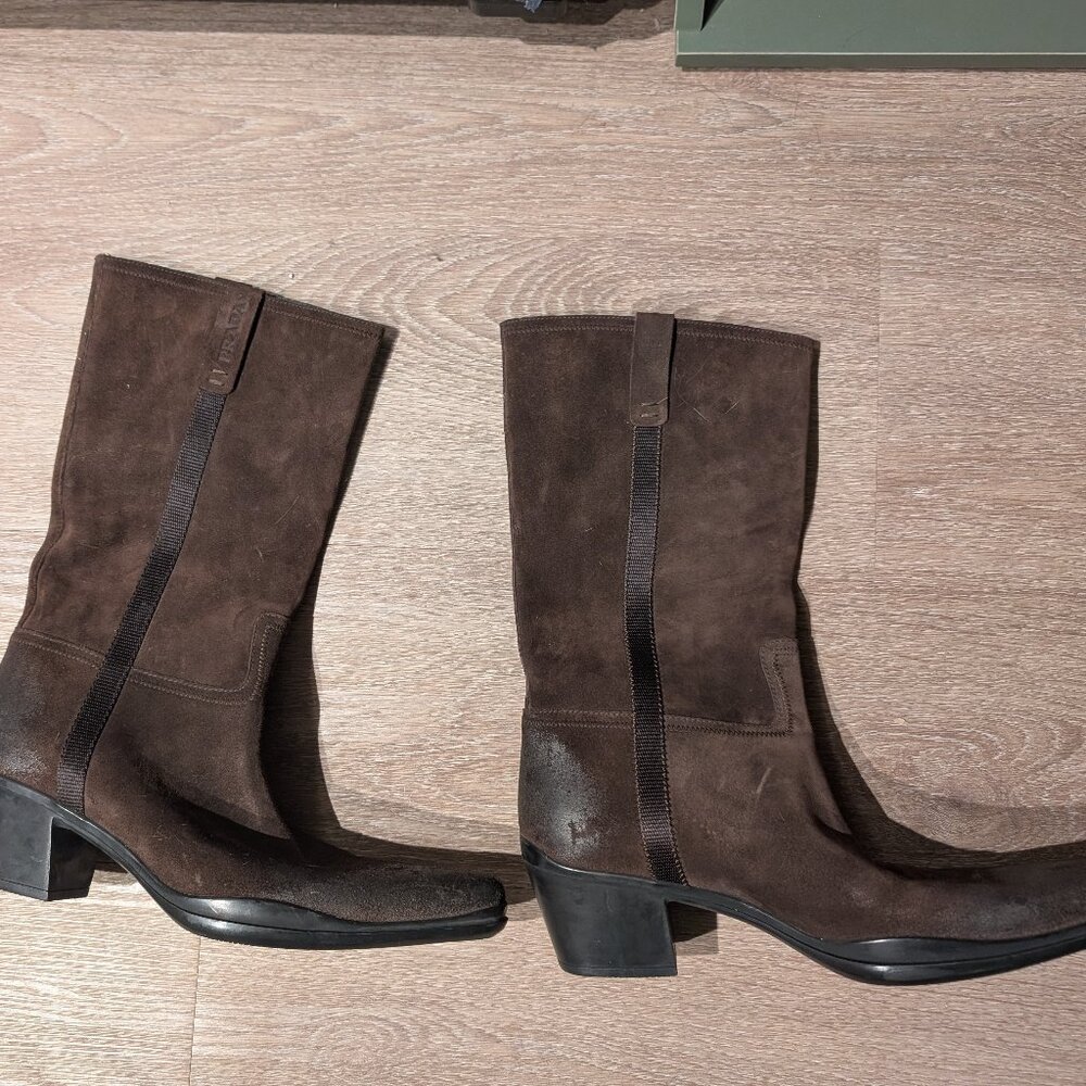 Prada cowboy suede boots